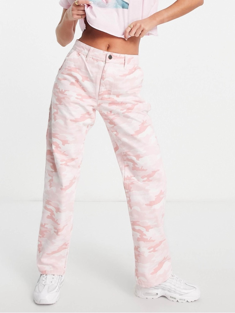 ASOS Stradivarius STR Wide Leg Cargo Baggy Pink Camo Jeans Women’s 00